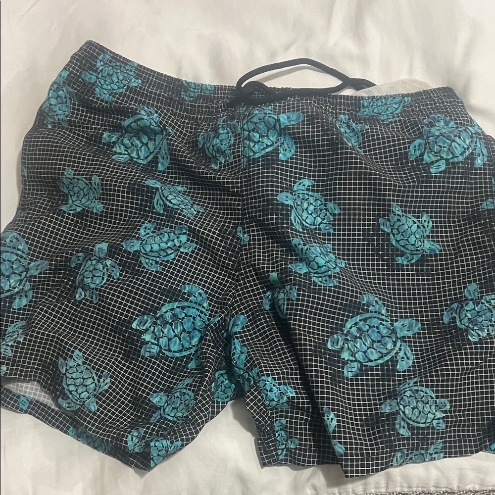 Vilebrequin Black Swim Shorts with Teal Turtle Accents
